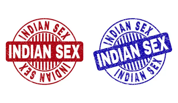 Grunge INDIAN SEX Scratched Round Stamp Seals - Stok Vektor