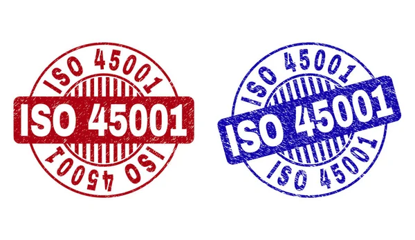Grunge ISO 45001 Scratched Round Stamps — Stock Vector