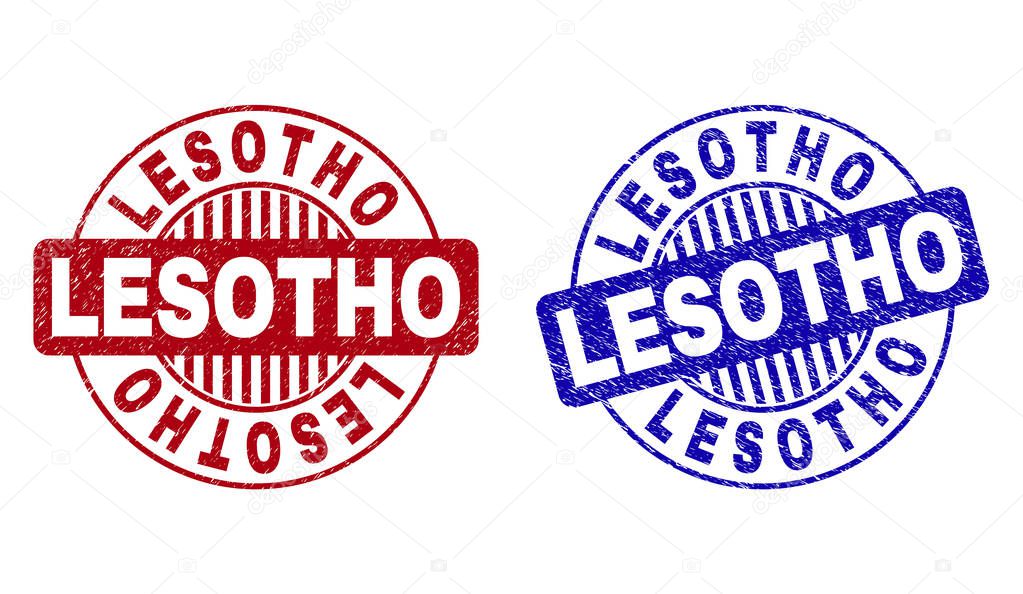 Grunge LESOTHO Scratched Round Stamp Seals