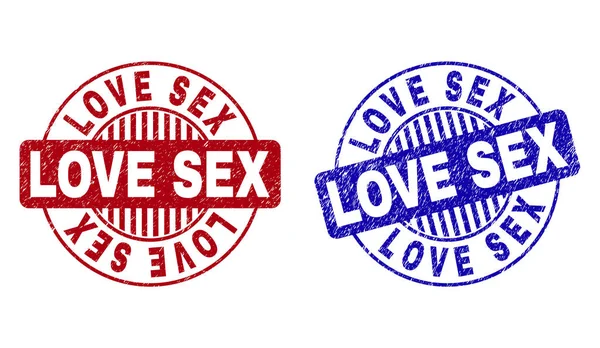 Grunge LOVE Sex Scratched Round Watermarks — стоковый вектор