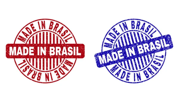 Grunge MADE IN BRASIL Sellos de sellos redondos rayados — Archivo Imágenes Vectoriales