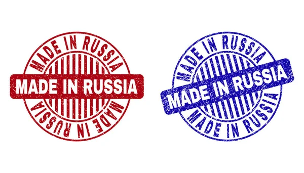 Grunge MADE IN RUSSIA Timbres ronds rayés — Image vectorielle