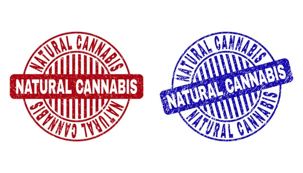 Grunge natürliche Cannabis texturierte runde Briefmarken — Stockvektor