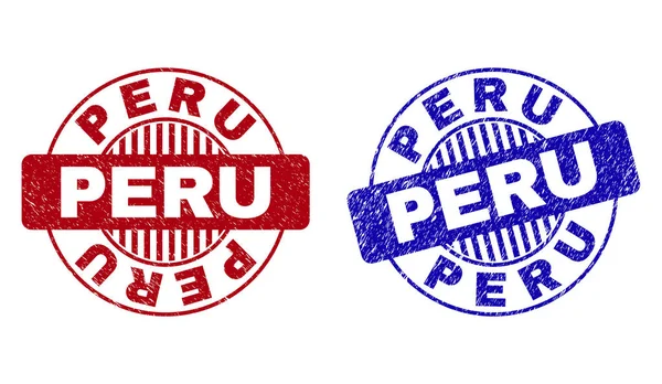 Grunge PERU Sellos redondos rayados — Archivo Imágenes Vectoriales