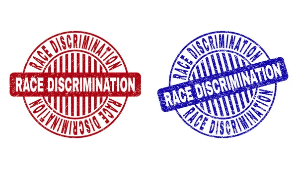 Grunge Race dyskryminacji zarysowane okrągłe pieczęci pieczęć — Wektor stockowy