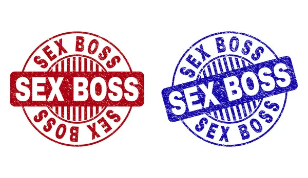 Grunge SEX BOSS Selos redondos riscados —  Vetores de Stock