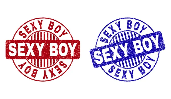 Grunge SEXY BOY Textured Round Stamp Seals — Stock Vector