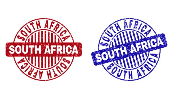 Grunge Güney Afrika çizik yuvarlak damga Seals — Stok Vektör