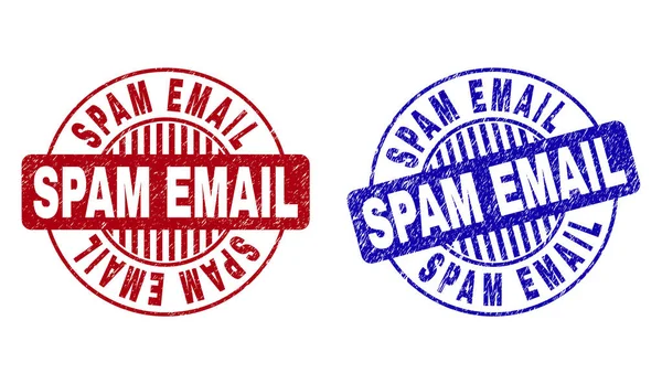 Grunge Spam E-Mail zerkratzt runde Briefmarken — Stockvektor