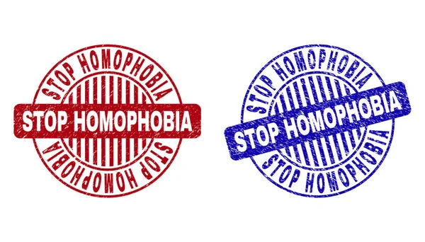 Grunge STOP HOMOPHOBIA Textured Round Stamp Seals — Stock Vector