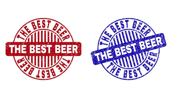 Grunge die besten Bier zerkratzten runden Briefmarken — Stockvektor