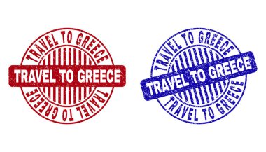 Grunge seyahat Için Yunanistan dokulu yuvarlak pullar