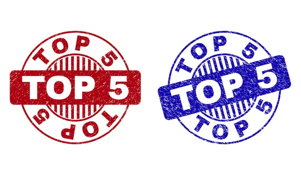 Grunge TOP 5 Sceaux ronds texturés — Image vectorielle