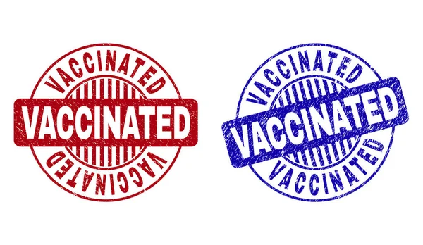 Grunge VACCINATED Scratched Round Watermarks — Stock Vector