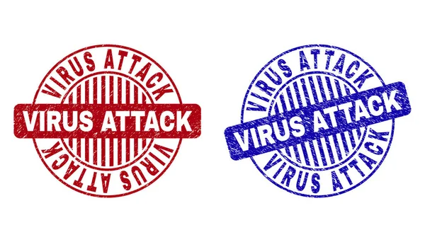 Grunge VIRUS ATTACK Filigranes ronds texturés — Image vectorielle