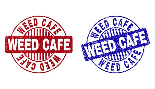 Grunge Weed Cafe çizik yuvarlak damga Seals — Stok Vektör