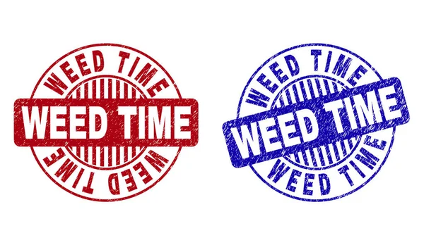 Grunge Weed Time dokulu yuvarlak pullar — Stok Vektör