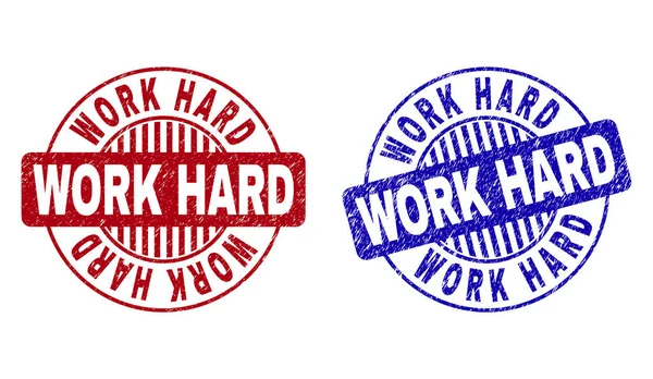 Grunge WORK HARD เครื่องหมายน้ํากลม — ภาพเวกเตอร์สต็อก