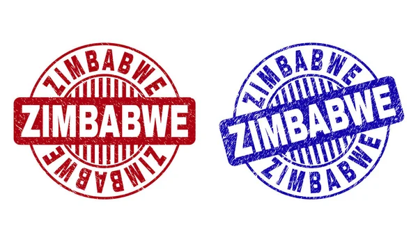 Grunge zimbabwe zerkratzte runde Briefmarken — Stockvektor