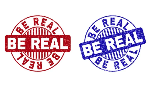 Grunge be REAL Scratched Round Stamps - Stok Vektor