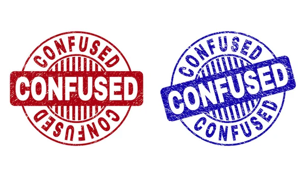 Grunge CONFUSED Scratched Round Stamp Seals — Stock Vector