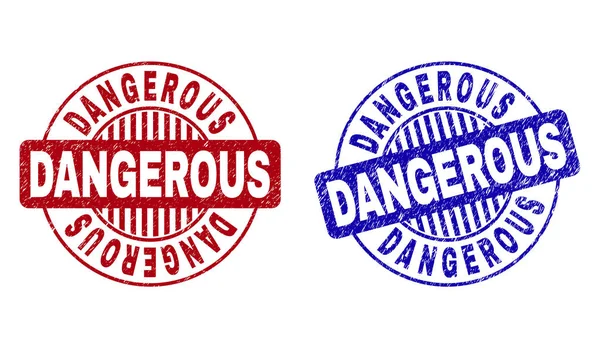 Grunge DANGEROUS Scratched Round Stamp Seals — Stock Vector