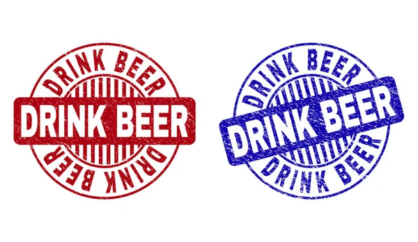 Grunge Drink bier getextureerde ronde postzegels — Stockvector