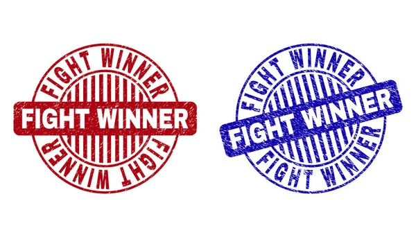 Grunge FIGHT WINNER Textured Round Stamps — Stock Vector