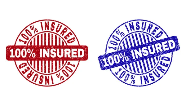 Grunge 100 Percents INSURED Scratched Round Stamps — Stock Vector