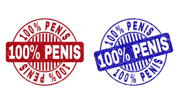 Grunge 100 Persen PENIS Scratched Round Stamp Seals - Stok Vektor