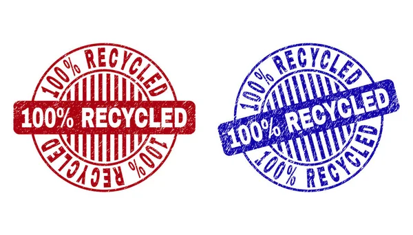 Grunge 100 Prozent recycelte texturierte runde Briefmarken — Stockvektor