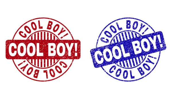 Grunge cool Boy felkiáltójel textúrájú kerek bélyegek — Stock Vector