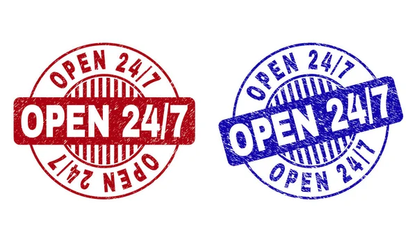 Grunge Open 24-7 çizik yuvarlak pullar