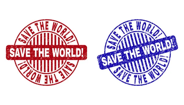 Grunge SAVE THE WORLD Exclamación Sellos redondos rayados — Archivo Imágenes Vectoriales