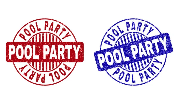 Grunge POOL PARTY Textured Round Watermarks — Stock Vector