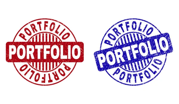 Grunge PORTFOLIO Francobolli rotondi graffiati — Vettoriale Stock