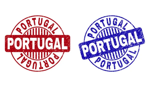 Grunge Portugal gekrast ronde stempels — Stockvector