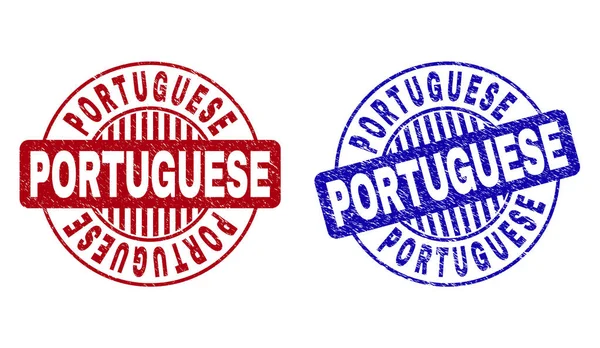 Grunge portugiesisch zerkratzte runde Briefmarken — Stockvektor