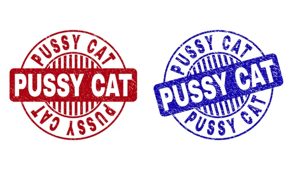 Grunge PUSSY CAT texturizado carimbos redondos — Vetor de Stock