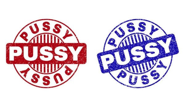 Grunge PUSSY Texturizado redondo marcas de agua — Vector de stock