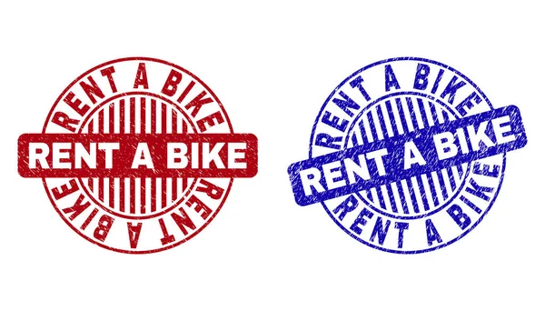 Grunge Rent a Bike zerkratzte runde Briefmarken — Stockvektor