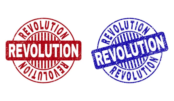 Grunge REVOLUCIÓN Sellos redondos texturizados — Vector de stock