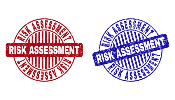 EVALUACIÓN DE RIESGO Grunge Sellos de sello redondos texturizados — Vector de stock