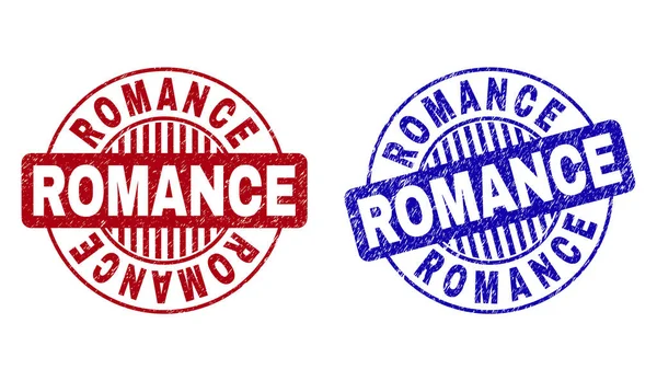 Grunge ROMANCE Sigilli per francobolli rotondi graffiati — Vettoriale Stock