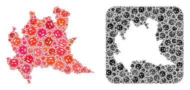 Lombardiya Bölgesi Haritası - Stencil ile Salgın Virüs Mozaiği