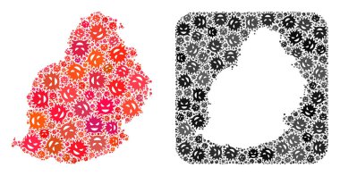 Mauritius Adası Haritası - Stencil ile Şeytani Virüs Kolajı