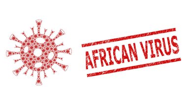 Coronavirus Mozaiği Coronavirüs Ürünleri ve desenli Afrika Virüsü Mührü