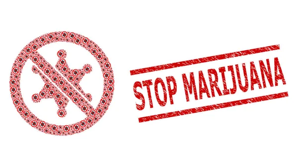 Stop Sheriff Star Mosaik aus Stop Sheriff Star Items und texturierter Stop Marihuana Siegelmarke — Stockvektor