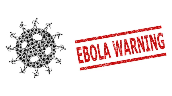 Collage menschlicher Virusgegenstände und Seenot-Ebola-Warnsiegel — Stockvektor