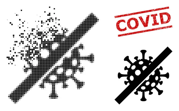 Poussière pointillée Aucun virus Covide Icône et détresse Sceau Covide — Image vectorielle